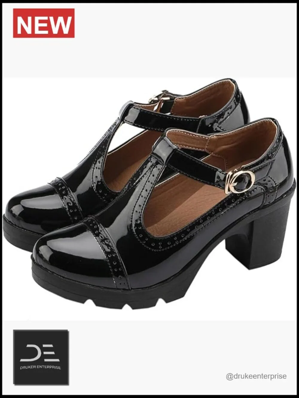 Classic T-Strap Platform Mid-Heel Square Toe Oxfords Dress Shoes